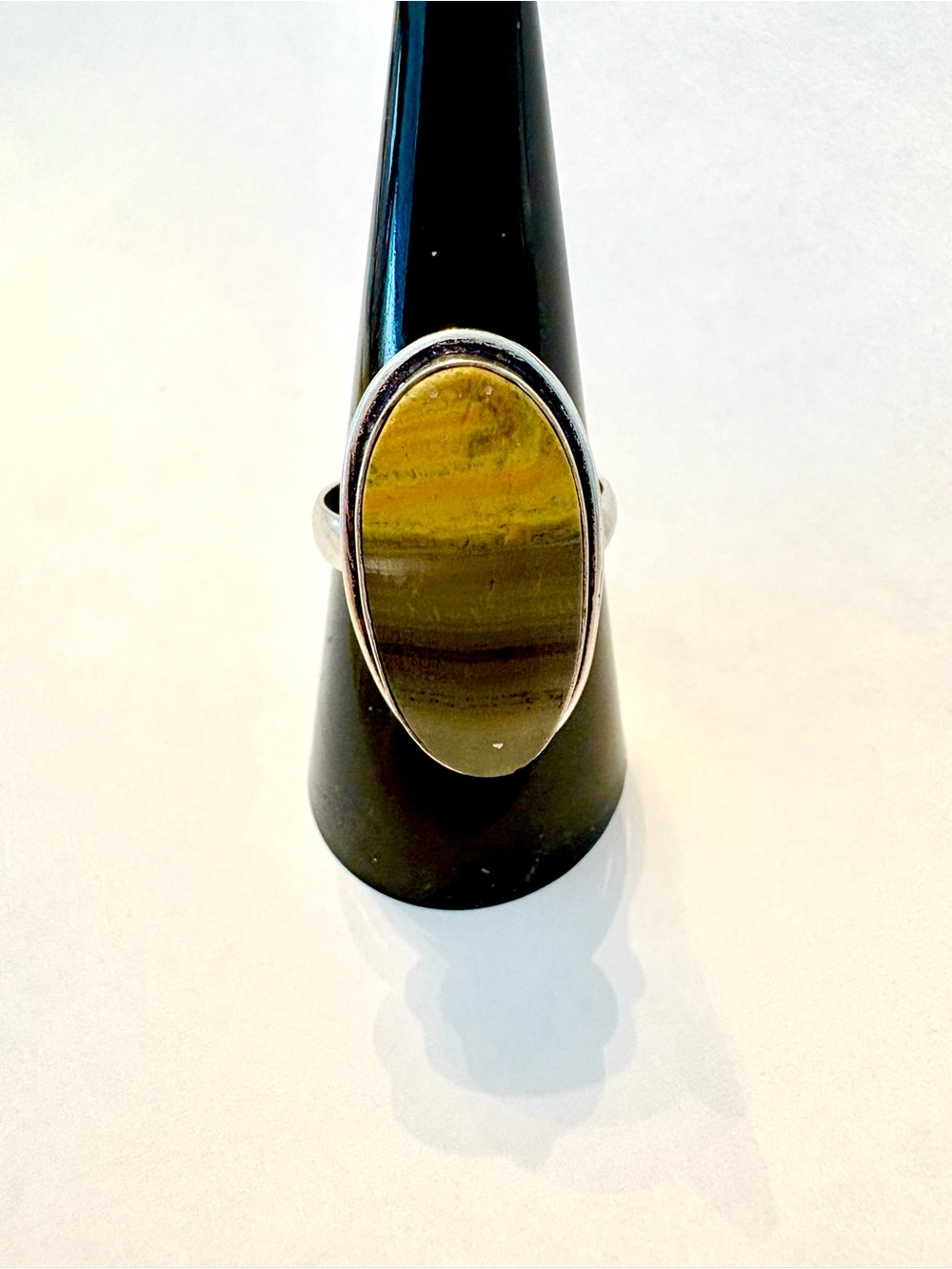 Beautiful 1 inch, 925 marked, bumble Bee Jasper ring size 8 1/2